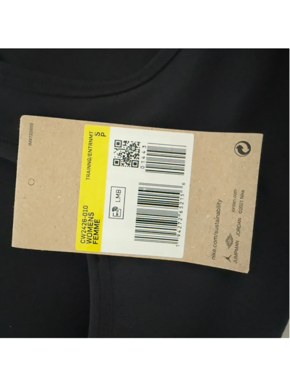 Women's Jordan Black Sports Bra S with White Logo
